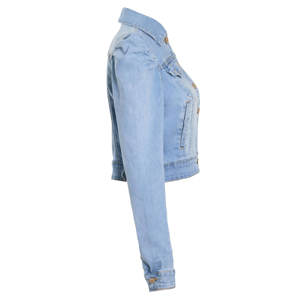 Customized Women <b>Jeans</b> Jacket Top Cotton Stretch Puff Sleeve Light Blue Short Length Acid Wash <b>Jean</b> Jacket Size 10 12 14 16 8 - Product Image 3