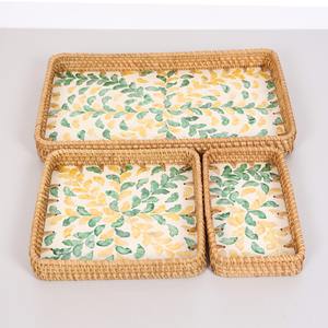 Plateaux de rangement vadrouille en rotin fabriqués à la main plateau à motif de coquillage mosaïque plateau en nacre - Product Image 5