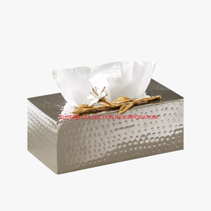 Caja de pañuelos de Metal martillado de calidad superior, caja de pañuelos de mesa de diseño maravilloso, accesorios para servilletas de mesa con acento Floral - Product Image 2