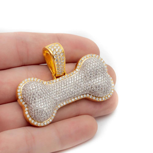 Pendentif en forme d'os pour chien en argent 925 plaqué or 14 carats avec moissanite taille brillant ronde, style hip-hop personnalisé, cadeau pour animal de compagnie - Product Image 3