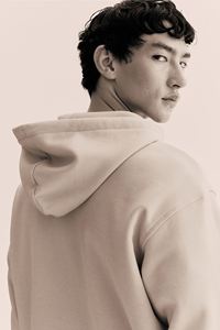 Sudadera con capucha y cordón de manga larga Beige claro para hombre, sudadera holgada con cremallera, bolsillos laterales diagonales, algodón y poliéster para invierno - Product Image 4