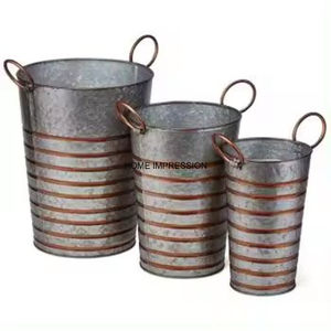 ชุดที่ปลูกและกระถางต้นไม้ทำจากสังกะสีมี2ขนาดแตกต่างกันสีเทาสำหรับตกแต่งสวนในร่ม - Product Image 4