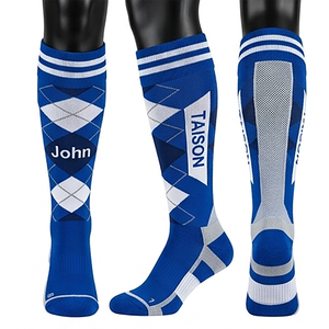 <b>Mens</b> Rugby <b>Socks</b> Premium 220 GSM Cotton Polyester Blend Blue White Argyle Panels Cushion Grip Custom Knit Logo Design - Product Image 1