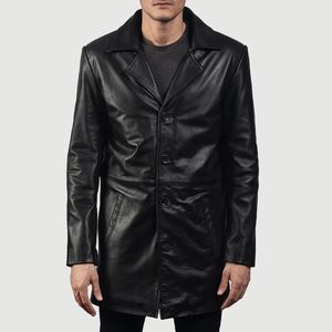 Customized Color Leather Long Coats For <b>Men</b> Oem Service Long <b>Men</b> Clothing Down Collar Coat Breathable For Winter Leather Coat - Product Image 3