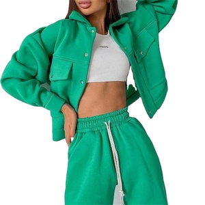 Ensembles de sweatshirts à capuche personnalisés pour femmes, sweats à capuche pour femmes de grande taille, ensemble de sweatshirts à capuche courts avec LOGO personnalisé - Product Image 3
