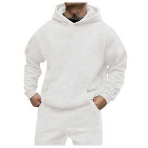 เสื้อสวมหัวมีฮู้ดสำหรับผู้ชายเสื้อฮู้ดสีขาวเปิดไหล่ตก - Product Image 3