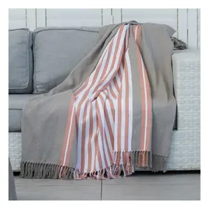 2023 Unique Color Striped Best Collections Personalized Organic Cotton Low Cost Embroidered Warm Living Room Throw Blankets