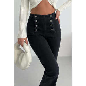 Multi-Button Spanish Jeans with Wide Leg Cut-Out Design Made From Denim <b>Fabric</b> - Product Image 3