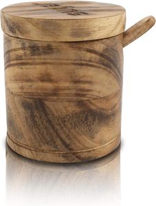 <b>Decorative</b> Rustic Wooden Sugar Seasonings Bowl <b>Box</b> Cellar Keeper <b>With</b> <b>Lid</b> & Spoon Wide Mouth Herb Spice Jar Holder Serving Bowl - Product Image 4