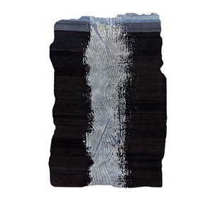 Alfombra de Lana y Seda de Bambú Azul Edge & Essence, Tejida a Mano, con Patrón Abstracto para Uso Doméstico-Aiwb-13010 - Product Image 1