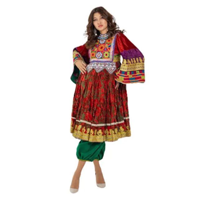 Sıcak satış 2024 tasarımcı butik tarzı afgan kadın elbiseler Retro 1950'nin eski Afghani paraları Patchwork işlemeli kadın kıyafetleri