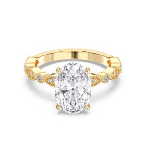 Anillo de compromiso de diamante de corte ovalado y redondo de 3,15 quilates de quilates/VS Lab Grown en plata 3.00CT Center for Her - Product Image 3