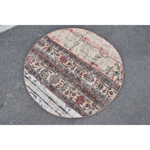 พรมสีเบจสไตล์ตุรกีโบราณขนสัตว์แฮนด์เมดขนาด3.1x3.1ฟุตมีแผ่นรองทำจากยางลายเย็บปะสี่เหลี่ยมผืนผ้าสำหรับข้างเตียง - Product Image 4