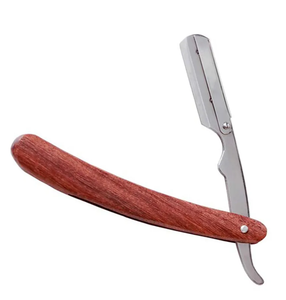 Afeitadora manual para hombre con seguridad de acero al carbono, maquinilla de afeitar de corte de garganta de una sola hoja, mango de madera, borde recto, afeitado cerrado - Product Image 1