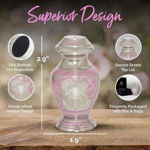 Urne souvenir de bébé rose-Bébé pour bébé fille avec boîte et sac-Petite urne rose pour enfants Urne ours en peluche fabriquée à la main - Product Image 6