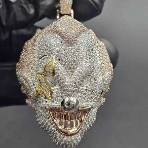 Colgante de Plata 925 con Cara de Payaso y Moissanita Chapada en Oro, Estilo Hip Hop, Joyería Fina Unisex, Colgante y Amuleto - Product Image 6