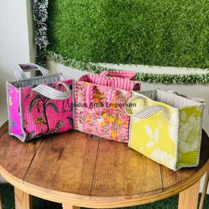 Sac fourre-tout mini réversible en coton matelassé imprimé à la main, écologique, durable, robuste, pour les courses - Product Image 4