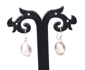 925 plata esterlina sólida abril piedra colgante pendientes melocotón cuarzo piedras bisel conjunto encanto estilo gancho diseño - Product Image 3