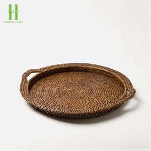 Plateau rond en rotin naturel fait à la main Nouveau design avec poignées Matériau en bambou pour la décoration de la maison et les fêtes Fabriqué au Vietnam - Product Image 4