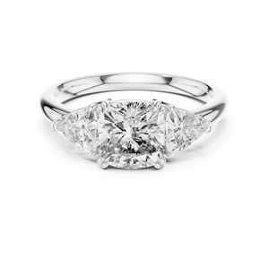 Bague de fiançailles en or blanc 14 carats avec diamant de laboratoire taille coussin et trillion pour femme |   Nouveau diamant cultivé - Product Image 1