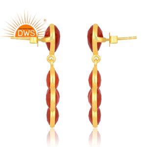 ต่างหูอัญมณีโอนิกซ์สีแดงธรรมชาติชุบทอง18K ดีไซน์ล่าสุดต่างหูห้อยอัญมณี - Product Image 3