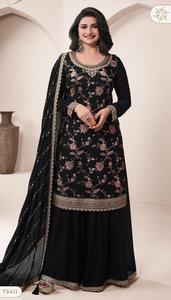 Femmes Filles Premium Chinon Soie Brodée Traditionnelle Sharara Set Dupatta Designer Suit Collection Disponible Prix de Gros - Product Image 5