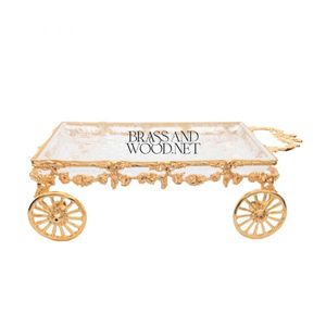 Plateau chariot rectangulaire en laiton massif doré cristal - Product Image 5
