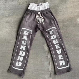 Pantalones de chándal de peso pesado personalizados para hombre, lavado ácido, se desvanece el sol, pantalones de jogging rectos dobles, cintura elástica, Impresión de pantalla media, sueltos - Product Image 1