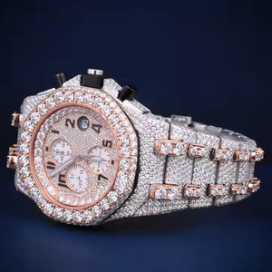 Reloj de lujo de cuarzo con diamantes VVS Clarity Moissanite para hombre, reloj helado de dos tonos de alta calidad, banda de acero inoxidable, estilo Hip Hop - Product Image 3