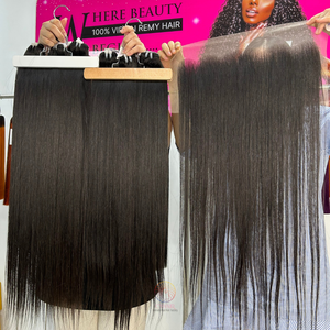 Paquetes de cabello liso de hueso de color natural con frontal 13X4 100% cabello humano crudo cabello vietnamita dibujado doble al mejor precio al por mayor - Product Image 1