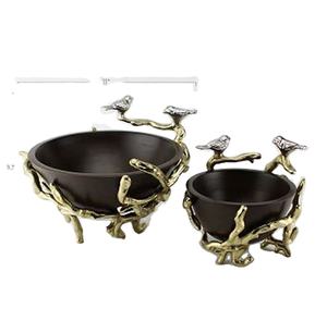 Bols à salade décoratifs en bois, Sculpture en métal de luxe, pour Fruits et aliments, couleur or noir, Design moderne minimaliste - Product Image 1