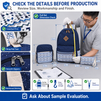 Ensemble de 3 sacs à dos en toile personnalisés OEM pour filles, fermeture éclair, usage scolaire et décontracté, style preppy, motif à pois, confortable, durable, grande capacité