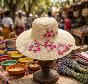 Sombrero de Paja de Lino y Algodón para Mujer, Sombrero de Sol de Ala Ancha, Bordado Floral a Mano, Casual, para Playa, Viajes, Aire Libre - Product Image 4