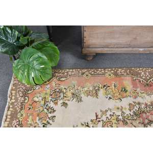 Alfombra turca de área grande Vintage, beige-Rosa, 3,7x6,6 pies, respaldo de látex de lana clásico, patrón abstracto, alfombra rectangular para habitación de pasillo - Product Image 5