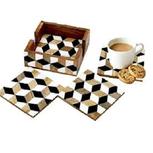 Juego de bandeja posavasos con incrustaciones de hueso único, 6 uds., bandejas acrílicas para decoración del hogar, hechas de madera directamente indias - Product Image 1