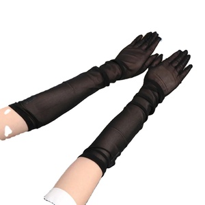 Gants longs et transparents en dentelle noire pour femmes, 1 paire, élasticité sans couture, respirant, protection solaire, résille, fêtes - Product Image 2