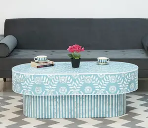 기하학적 디자인의 선 타원형 상감 꽃 커피 테이블