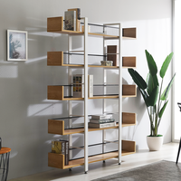 Rak Penyimpanan Buku Gaya Industrial Modern dari Kayu, Logam, dan Besi dengan Lapisan Powder Coating untuk Salon, Toko Ritel, dan Lemari Pajangan