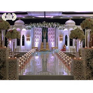 Decoración de Escenario para Boda con Acabado Blanco Elegante, Decoración de Escenario para Recepción de Boda Real, Decoración de Recepción de Boda con Temática del Taj Mahal, Irlanda - Product Image 1