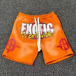 กางเกงขาสั้นผ้าเกล็ดปลาสำหรับผู้ชายกางเกงขาสั้นแนวสตรีทแวร์สำหรับซักด้วยกรดสีตกสำหรับ2025พิมพ์ลายบนจอผ้าเฟรนช์เทอร์รี่ออกแบบได้ตามต้องการ - Product Image 4