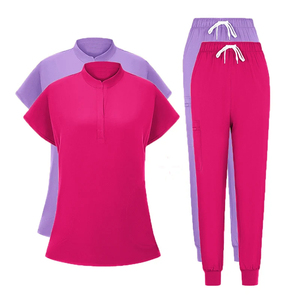 Ensembles de gommage avec logo personnalisé Top d'infirmière à manches courtes Joggers avec col montant Tenue d'uniforme hospitalier en toile Tissu - Product Image 1
