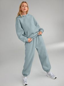 Conjuntos de 2 piezas para mujer, Sudadera con capucha de salón, conjuntos de sudadera de gran tamaño, pantalones de chándal holgados de moda de otoño con bolsillos, chándal - Product Image 6