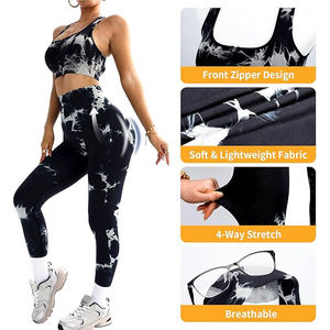 Conjuntos deportivos para mujer, ropa deportiva sin costuras, top tipo sujetador y leggings de cintura alta, elásticos, transpirables, para yoga. - Product Image 4