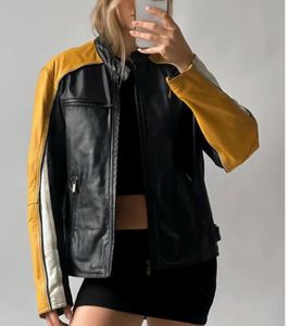 แจ็กเก็ตหนังสำหรับนักขี่จักรยานแฟชั่นผู้หญิงแจ็คเก็ตหนังแท้เสื้อแจ็คเก็ตหนังกันลม - Product Image 4