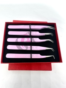 Pinzas Profesionales de Acero Inoxidable para Extensión de Pestañas, Diferentes Estilos, Recubrimiento en Polvo Color Morado Claro, Diseño de Mariposa, Punta Plateada - Product Image 6