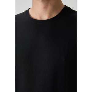 Basic Men's Oversize <b>Waffle</b> Interlock Textured T-<b>Shirt</b> Black-88379 100% Cotton - Product Image 4