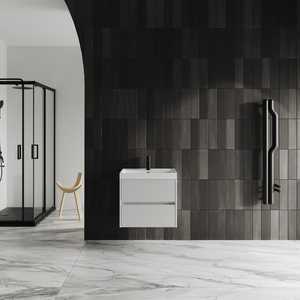 Mobile bagno sospeso Koricini Cannes 60cm bianco lucido a coste con lavabo salvaspazio - Product Image 1