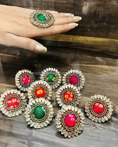 Assorted Kundan Rajasthani Style Ring For Wedding & Festival <b>Favor</b> Polki Rings Bridal Jewelry Outfit Matching Ring Free Shipping - Product Image 1