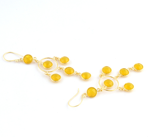 ที่นิยมสไตล์รอบสีเหลืองไฮโดรควอตซ์หลายหินแขวนต่างหูชุบทองชุด Bezel Drop Dangle ต่างหูเครื่องประดับสำหรับเธอ - Product Image 3