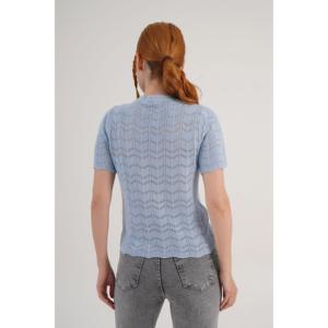 Blusa de Viscosa de Manga Corta Tejida para Mujer, Color Azul Bebé, Venta al Por Mayor, Talla Estándar - Product Image 5